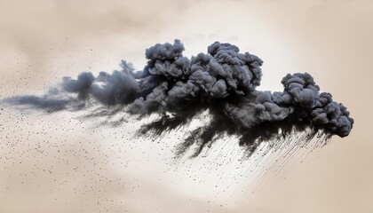 Wall Mural - black smoke explosion on empty transparent background isolated abstract brush generative ai