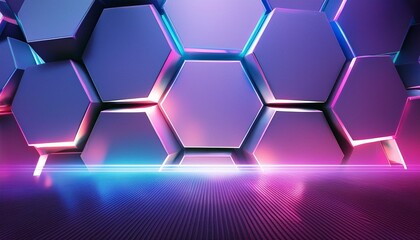 Poster - 3d animation abstract hexagonal looped background with blue and pink light beautiful simple ai generated image in 4k unique generative ai