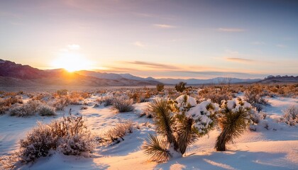 Wall Mural - winter desert landscape with snow during sunset