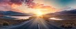 © RocknRoller Studios - Lake District Panorama Photo with Road stretching out into the Distance. Beautiful Mountain Scene at Sunset.