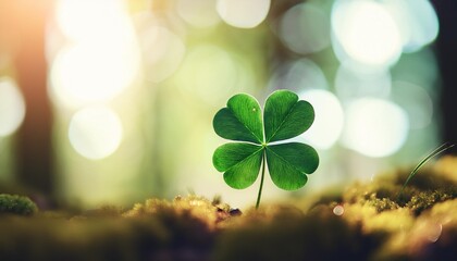 Wall Mural - macro photo of a 4 leaf clover on a forest