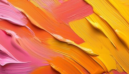 Wall Mural - orange yellow and pink paint background texture with brush strokes