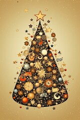 Sticker - Decorated Christmas tree, festive Christmas illustration