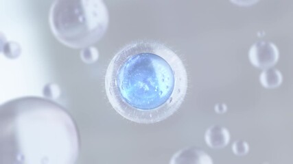 Aufkleber - The ingredients of Macro Shot mix to form a serum. A drop of the cosmetic serum is mixed in a molecule contained in a liquid bubble.