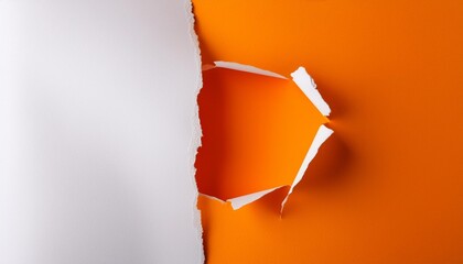 Poster - white paper with torn edges isolated with a bright orange color paper background inside good paper texture