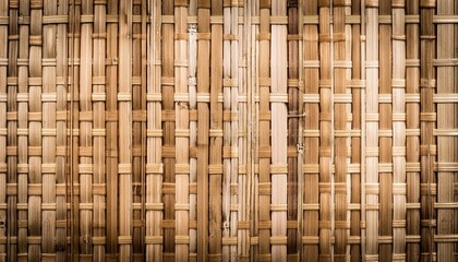 Sticker - old bamboo weaving pattern woven rattan mat texture for background and design art work