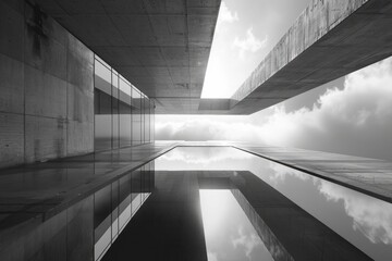 Poster - Black and white photo of an old building's architecture, suitable for use in history or art-related projects