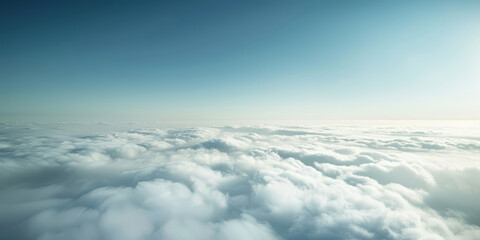 Wall Mural - Beautiful view from the airplane window flying above the clouds blue sky in sunny day and soft sunlight in the afternoon. 