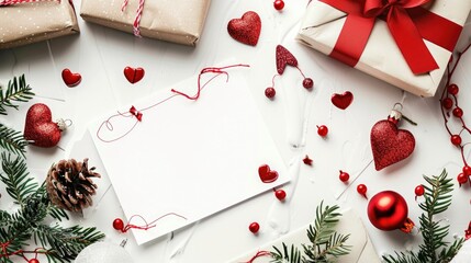 Sticker - Valentine s Day Postcard with Love themed Decoration on White Background