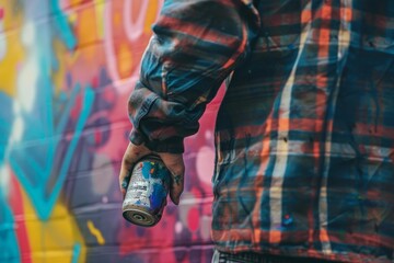 An urban art artist with spray cans in hand