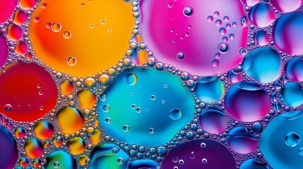 Poster - The image is a colorful and vibrant display of water droplets, with each droplet having a different color. Scene is one of fluidity and movement, as the droplets seem to be constantly shifting