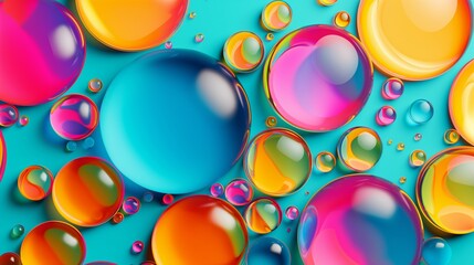 Poster - A colorful array of bubbles with a blue bubble in the middle. The bubbles are of different colors and sizes, creating a vibrant and playful atmosphere