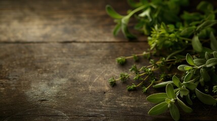 Fresh herbs and spices on a rustic background, culinary inspiration, no people 