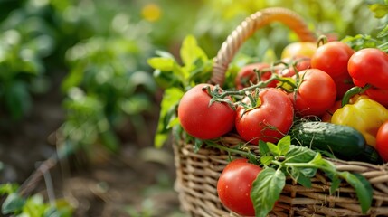 Colorful Garden Harvest: Fresh Vegetables in Wicker Basket