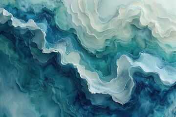 Canvas Print - Abstract Ocean Depths - Teal & White Hues