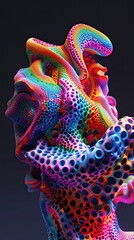Poster - Luminous Colorful Biomorphic Form Exhibiting Surreal Grotesque Features in Digital Artistry at Twilight