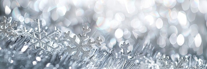 Poster - Shimmering Silver Christmas Background Adorned With Snowflakes Reflecting Holiday Cheer