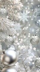 Aufkleber - Sparkling Silver Christmas Background With Ornaments and Shimmering Lights for Festive Celebrations