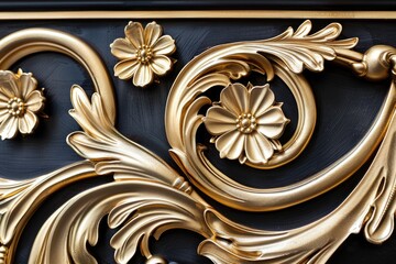 Poster - A detailed view of a golden decorative element on a dark background, suitable for use in luxury or elegance-themed designs