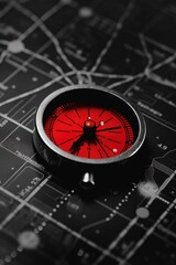 Poster - A black and red compass on a map, useful for navigation and exploration