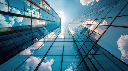 Poster - A modern high-rise building with numerous windows and a sleek design, ideal for use in illustrations about architecture, cityscapes or corporate settings