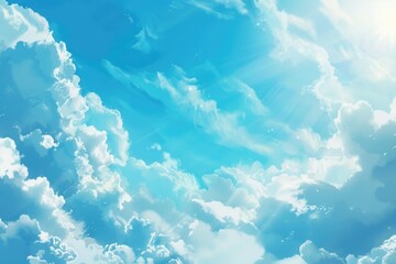 Fototapete - A commercial airliner soaring through the clouds, clear blue sky above