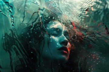Aufkleber - A person swimming underwater, with water surrounding them from head to toe