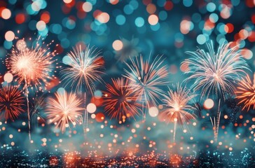 Wall Mural - Colorful Fireworks Display Over City Skyline at Dusk