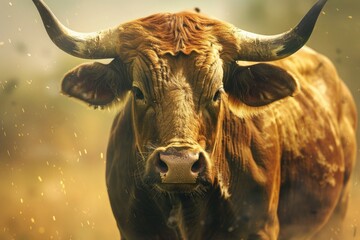 Aufkleber - Close-up view of a cow's head with prominent horns, suitable for farm or nature-themed illustrations