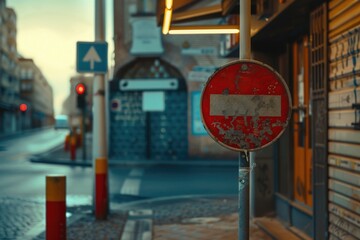 Aufkleber - Warning sign sitting on the side of a road, alerting drivers to potential hazards