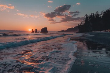 Wall Mural - Sunset Serenity at Rialto Beach, Olympic National Park -  