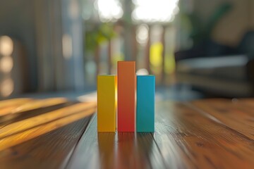Poster - A stack of colorful blocks sitting on a wooden table, perfect for creative play or decorative purposes