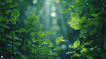 Wall Mural - Rain Drops on Leaves