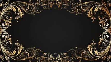 Poster - A gold frame sits on a black background, ideal for use in design projects where a touch of luxury is needed