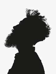 Wall Mural - silhouette of a man with curly hair on a white background.