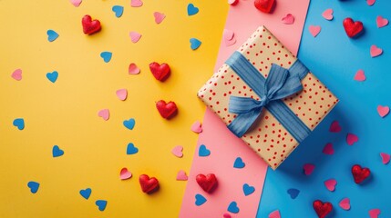 Sticker - Gift Box on Colorful Background with Love Decorations for Various Occasions