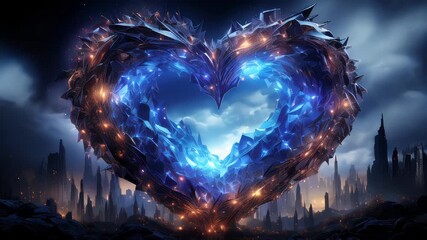Poster - Abstract multicolored romantic cosmic glowing love heart made of magical energy, Valentine's Day concept