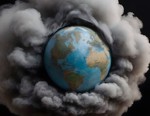 globe emerging from a cloud of smoke to illustrate, for example, terrestrial pollution.