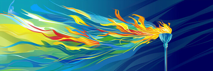 Poster - Blue torch burning with colorful flames on blue background
