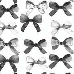 Wall Mural - Seamless pattern with black bows painted in watercolor.