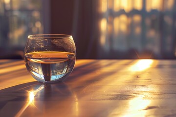 Aufkleber - A glass of water placed on a wooden table, great for use in still life or product photography