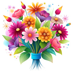 Wall Mural - Colorful flowers displayed beautifully on a black background. Transparent background, clip art.