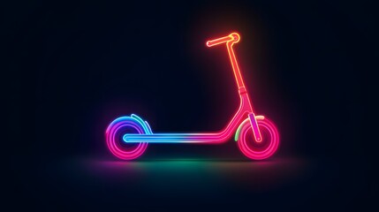 Glowing neon line Roller scooter for children icon isolated on black background. Kick scooter or balance bike. Vector
