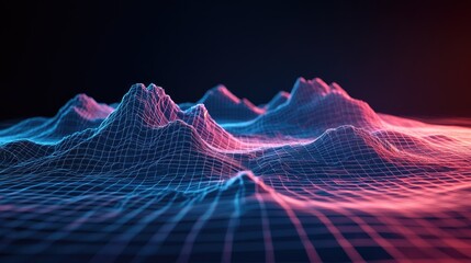 Poster - 3D digital landscape with grid lines and open space for technology-related copy.