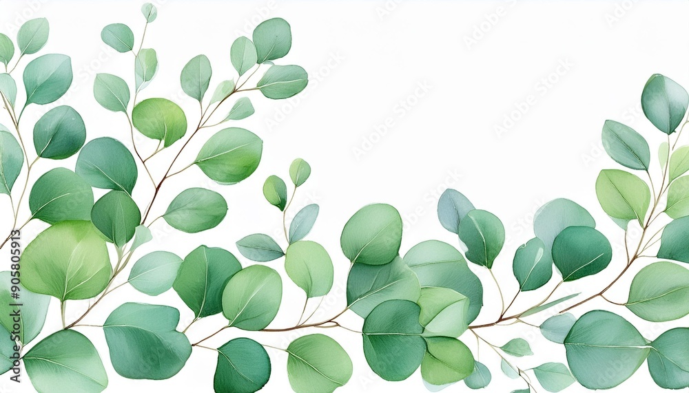 Watercolor green bouquet with eucalyptus leaves and branches. Greenery ...