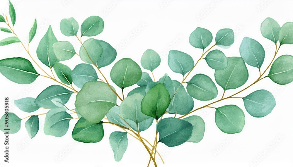 Watercolor green bouquet with eucalyptus leaves and branches. Greenery ...