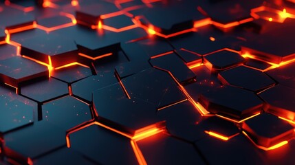 Poster - glowing 3d geometric pattern with space for tech messages and ample copy space.
