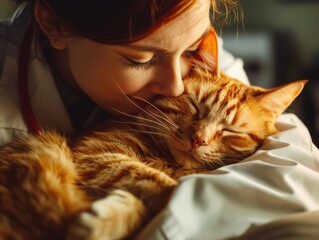 Wall Mural - A vet shows affection for a patient. AI.