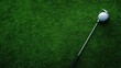 © pinporn manosri - Golf club and ball on a green fairway, featuring ample space for copy.