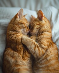 Poster - Two ginger cats cuddling. AI.